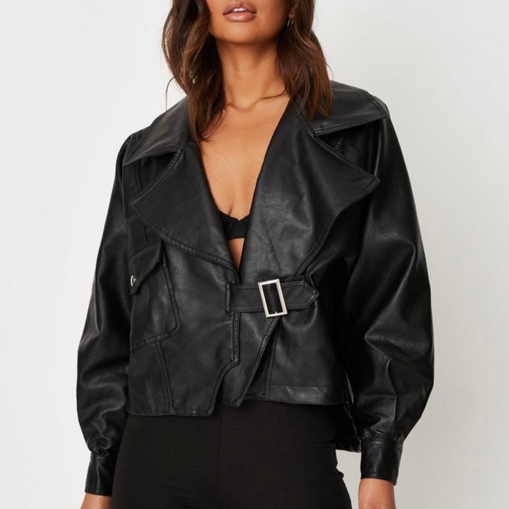 Missguided Black Faux Leather Balloon Sleeve Oversized Biker Jacket